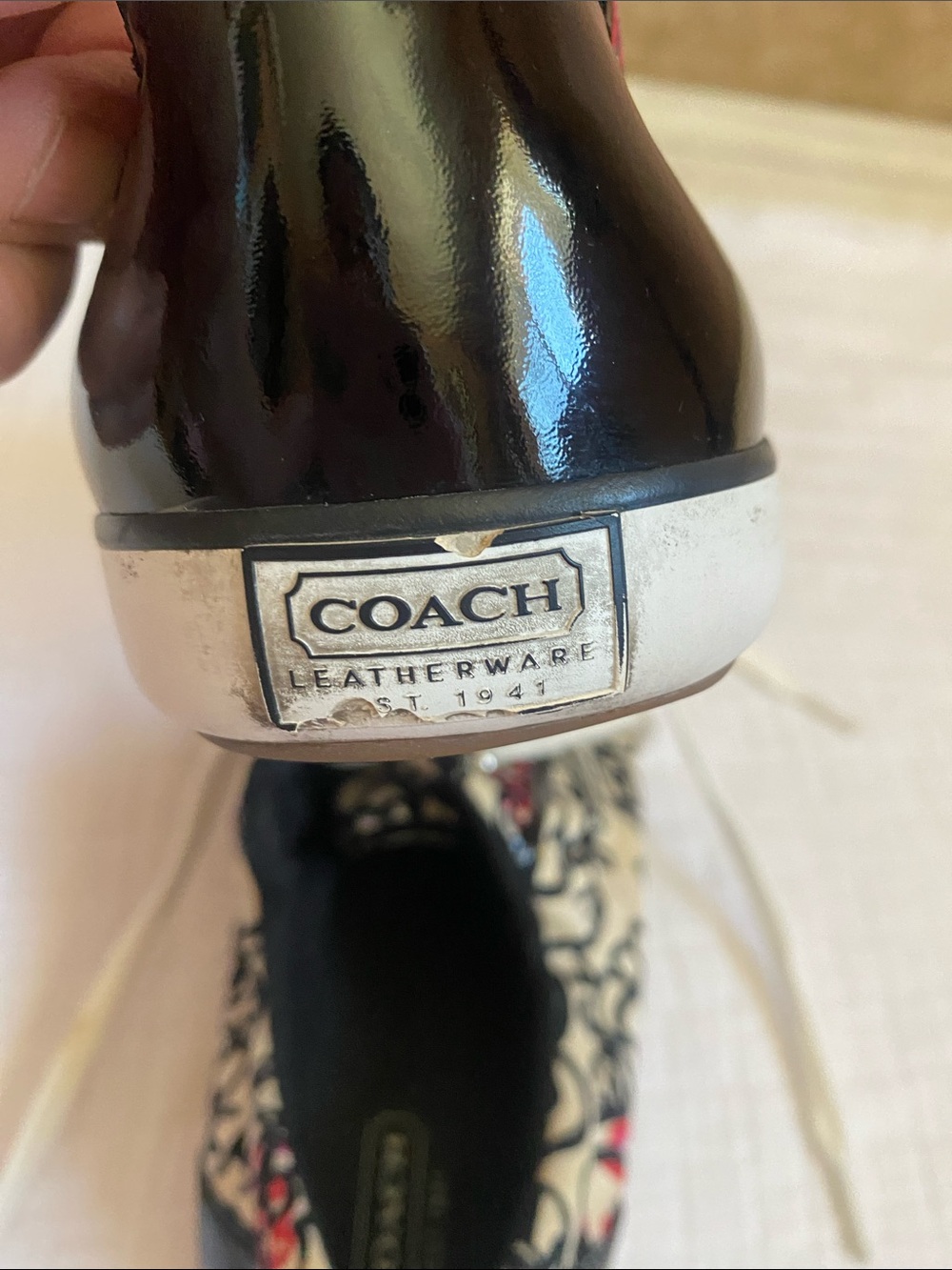COACH Cream Canvas Sneakers with Black and Red Floral Motif - Picture 9 of 9